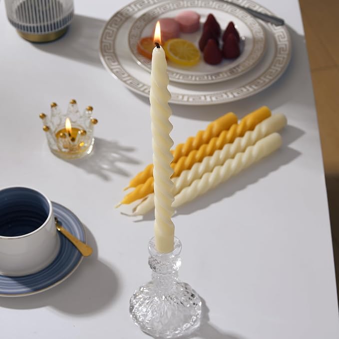 2PCS 10-Inch Pure Beeswax Spiral Taper Candles, Twisted Stick Candles, Dripless & Unscented for Weddings, Christmas, Dinner, Meditation - White