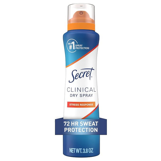 Secret Clinical Strength Dry Spray Antiperspirant Deodorant for Women, Stress Response, 3X Stress Protection, 72hr Sweat & Odor Protection, PH Balancing Minerals, 3.8 oz