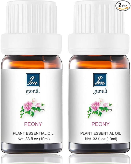 GM Gumili Peony Essential Oil - Pure Natural Fragrance for Aromatherapy, Perfume Making, Candles, Soap, Room Spray, Diffuser Blends - Organic, 10mL Undiluted - Pack of 2
