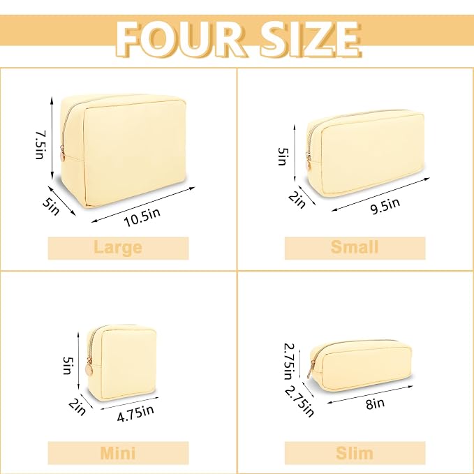UIXIZQ Small Pencil Case Makeup Bag for Purse, Cute Preppy Nylon Makeup Brush Bag with Zipper, Girls Portable Stationery Storage Case for Office School College (Slim-Sand)