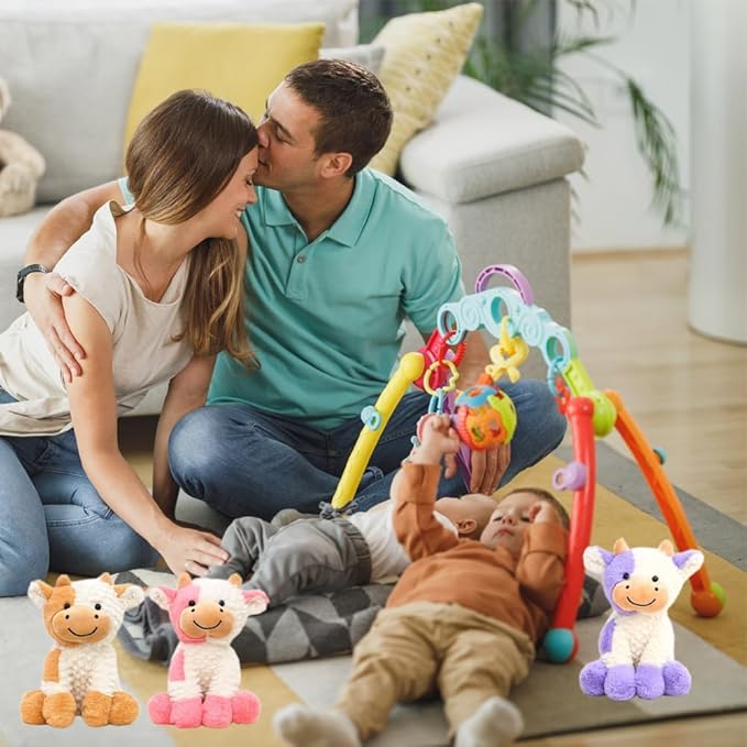 Cute Cow Plush Doll Toy 9 inch for Girls Boys (Siting Cow Purple)