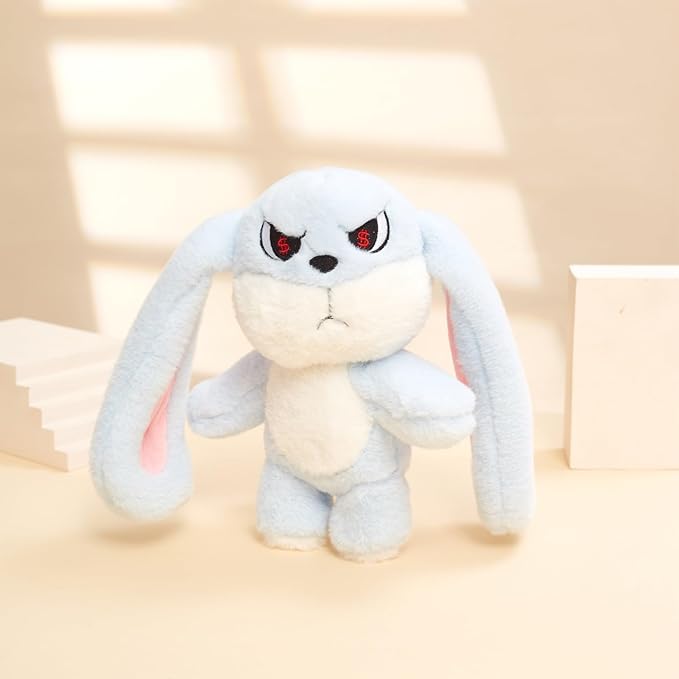 Bunny Plush Toy Stuffed Animal Funny Rotating Head Rabbit Plush Pillows Toy Cute Sensory Soft Stuffed Animals Doll That Show Your Mood Stuffed Bunny For Easter Christmas Birthday Gift，11in(Blue)