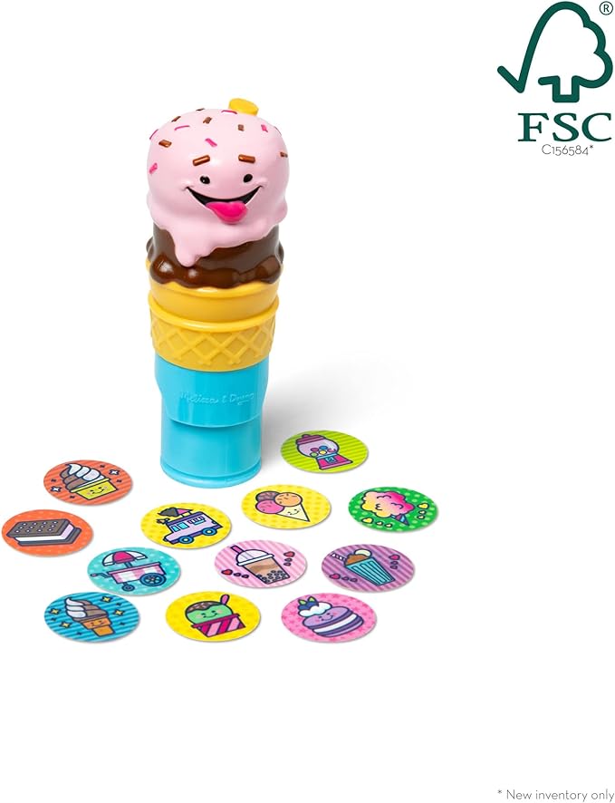 Melissa & Doug Sticker Wow!™ 24-Page Activity Pad and Sticker Stamper, 300 Stickers, Arts and Crafts Fidget Toy Collectible Character – Ice Cream - for Kids Ages 3+ - FSC Certified