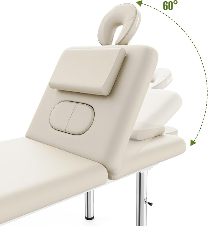 pouseayar Heavy Duty Stationary Massage Table with Adjustable Face Pillow and Stainless Steel Legs, Adjustable Backrest for Treatment, Physical Therapy, Spa Facial Professional Massage Bed - White