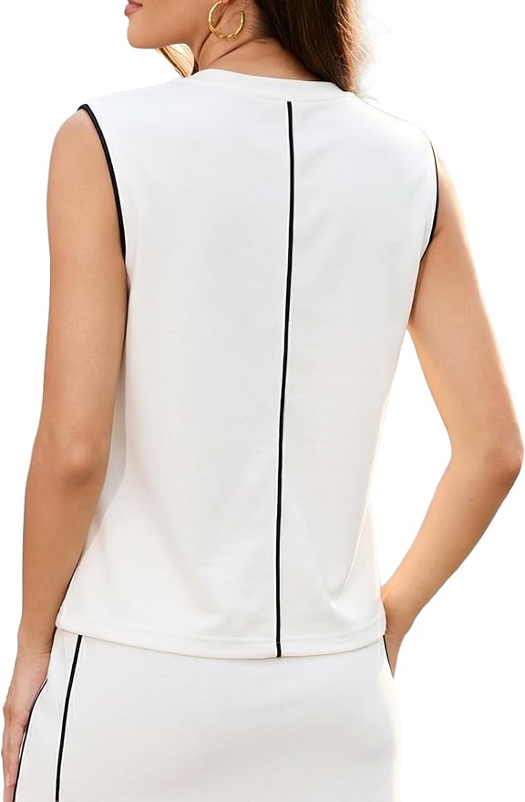 Womens 2 Piece Skirt Sets Summer Sleeveless Travel Outfit | Color Block Tennis Skort Sets, Built-In Shorts with Pockets, Aiportl Vacation Athletic Matching Sets