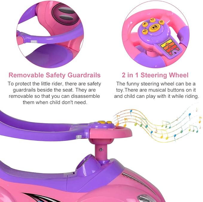 ChromeWheels Push Cars for Toddlers, 3 in 1 Ride on Push Car with Removable Canopy, Ride on Toys Mega Car w/Handle & Horn & Music, Pink