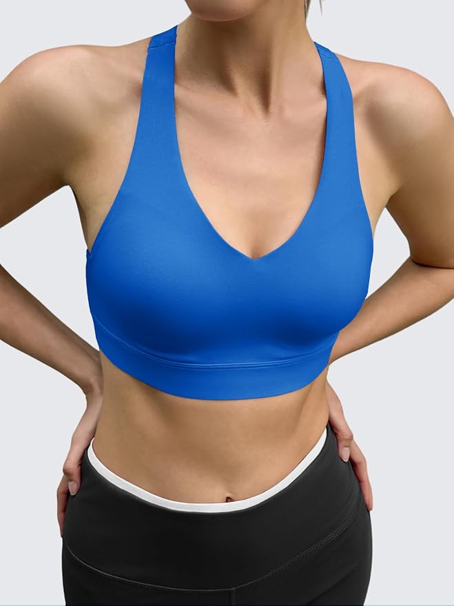Aoysky Womens Criss Cross Back Sports Bras Racerback V Neck Adjustable Straps Medium Support Yoga Workout Crop Top