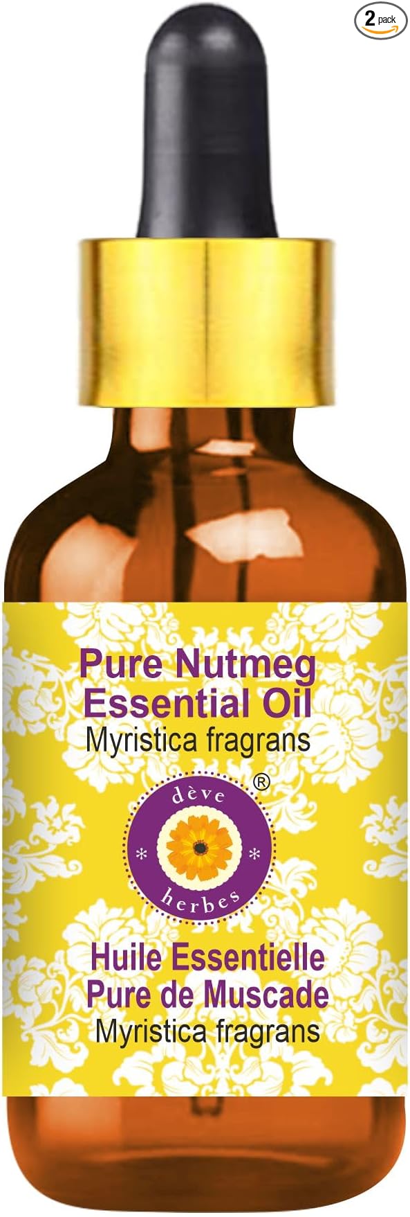 Deve Herbes Pure Nutmeg Essential Oil (Myristica fragrans) with Glass Dropper Steam Distilled 100ml (3.38 oz)