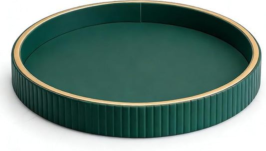 Leather Tray Desktop Storage Organizer, Round Valet Tray, Green | Premium Serving Trays Decorative Tray Desk Organizer for Sundries Cosmetics Phone Wallet Keys Cutlery, 10x10in