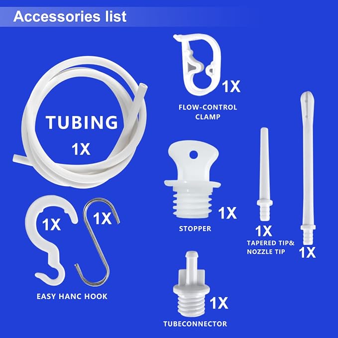 2 Quart Home Enema Bag Kit with Hose Tips and Water Flow Clamp - Colon Cleansing Enema Bag (Blue)