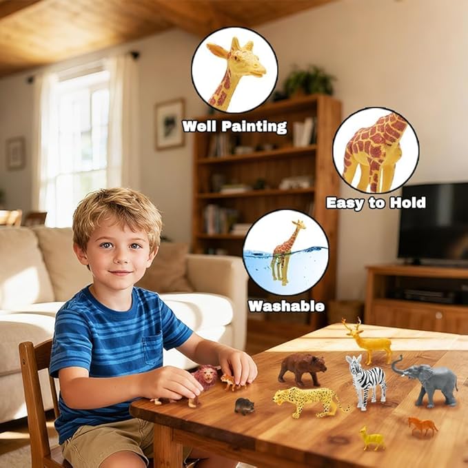 Kimicare 24Pcs Safari & Zoo Animals Figures, Realistic Plastic Animal Toys Set for Kids 1 2 3, Educational Jungle Animals Figures Playset, Party Supplies Birthday Gifts for Toddlers Boys Girls