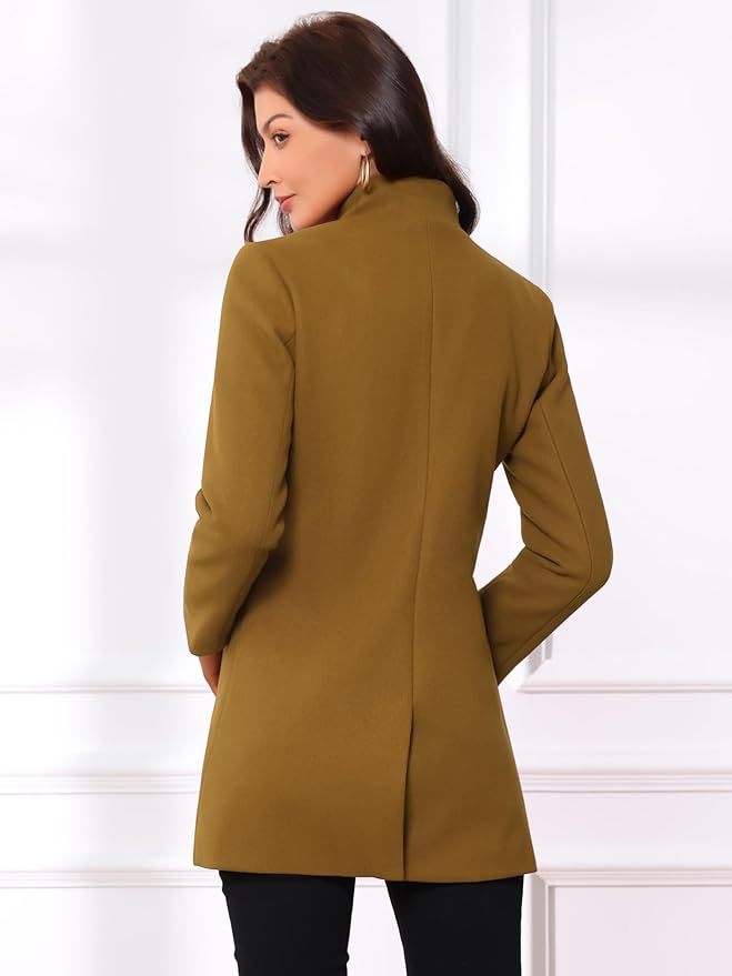 Allegra K Women's Winter Overcoat Mid-Long Stand Collar Single Breasted Coat Outerwear