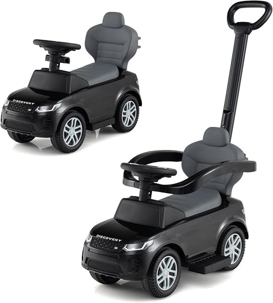 Costzon Push Car for Toddlers, 3 in 1 Land Rover Discovery Stroller Sliding Walking Car with Handle, Horn Sound, Underneath Storage, Armrest Guardrail, Foot-to-Floor Ride On Toy for Boys Girls (Black)