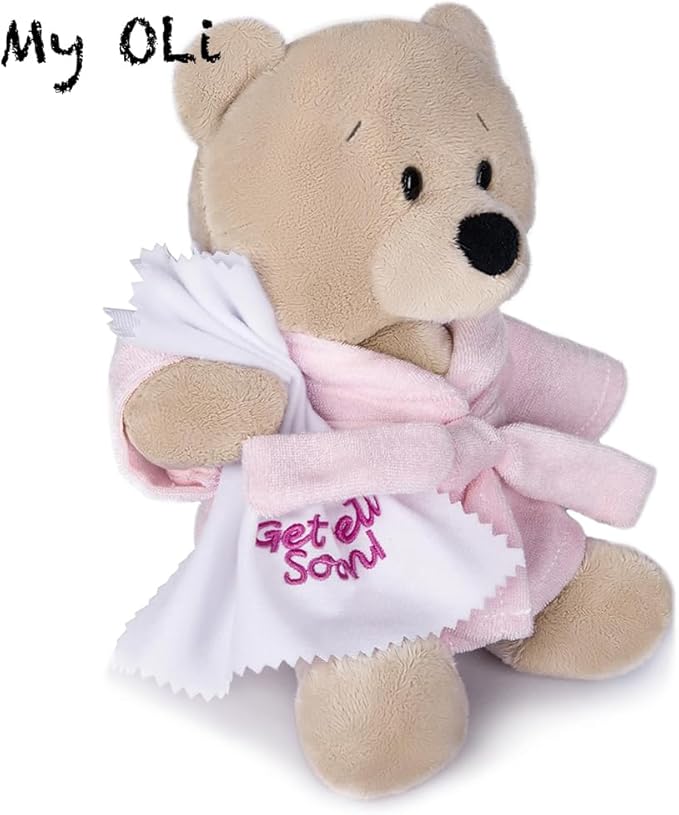 My OLi 9" Teddy Bears Cloth Bear Stuffed Animal Plush Toys Bear Dressed in Bathrobe with Soothing Towel “Get Well Soon” Sleeping Soft Toy Bedtime Gifts for Baby Kids Girls Boys，Pink