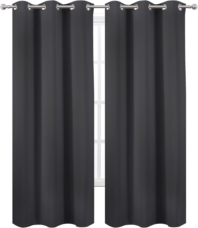 LEMOMO Dark Grey Thermal Blackout Curtains/42 x 95 Inch/Set of 2 Panels Room Darkening Curtains for Bedroom