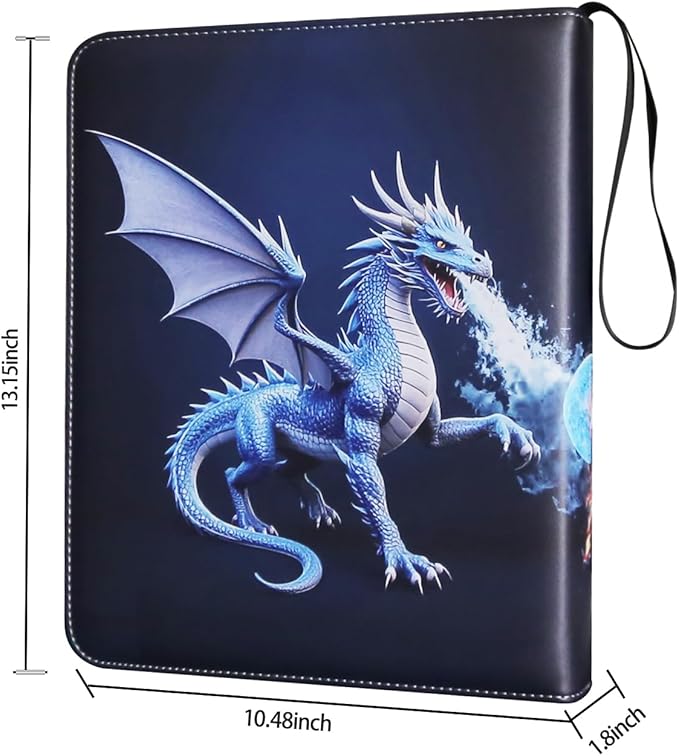 Deluxe Ice & Fire Dragon Trading Card Binder, 9-Pocket Zipper Album with 900 Side-Loading Pockets, Collectible Card Storage Album for Card Fans and Enthusiasts
