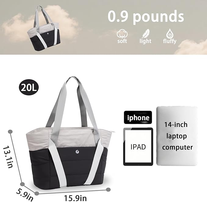 Tote Bag for Women,Lightweight Durable Puffy Yoga Mat Bag with Compartments,Shoulder Handbag for Work, Travel, Gym