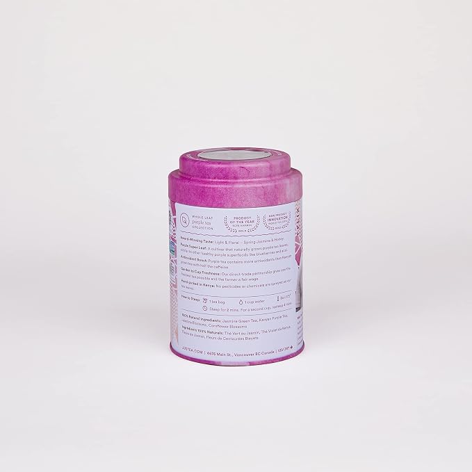 JusTea Purple Jasmine | Pyramid Compostable Tea Bags | Purple Tea | 12+ Cups | Low Caffeine | Award-Winning | Fair Trade | Non-GMO