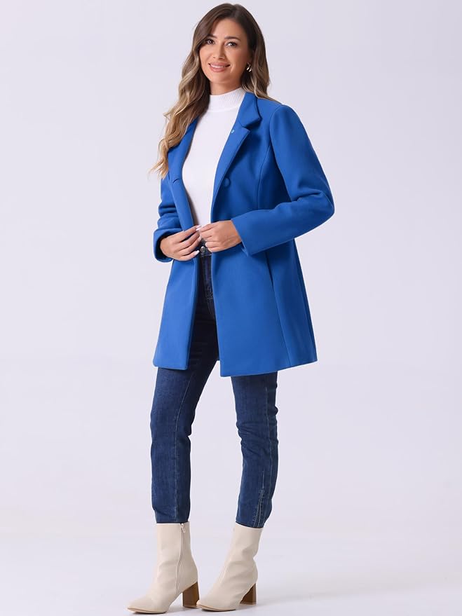 Allegra K Women's Winter Overcoat Mid-Long Stand Collar Single Breasted Coat Outerwear