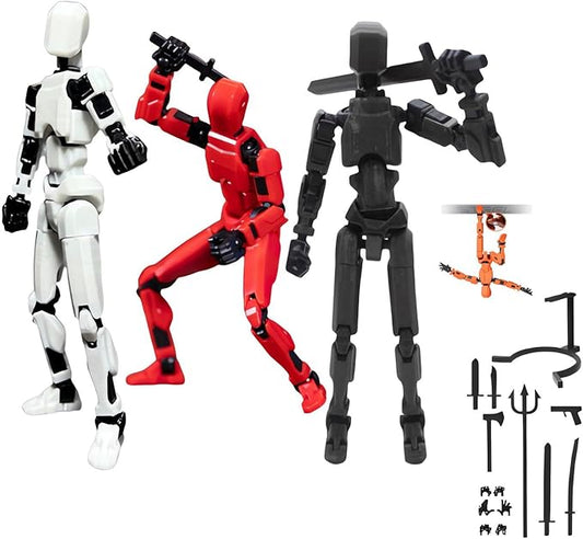 Dummy 13 Assembly Complete Action Figure,Luck 13 Multi-Jointed Articulated Model with Magnetic Base, Interchangeable Hands & Weapon Accessories for Desk Display, Titan 13, 3 Pces (White-Red-Black)