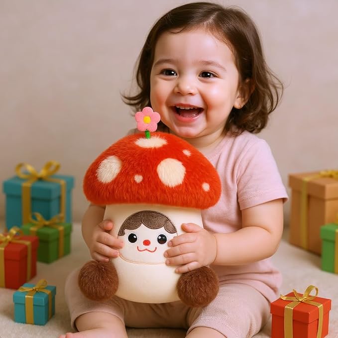 Red Mushroom Plush Pillow Soft Stuffed Animal Toy Cute Mushroom Plush Toy Birthday Christmas Festival Gifts for Kids