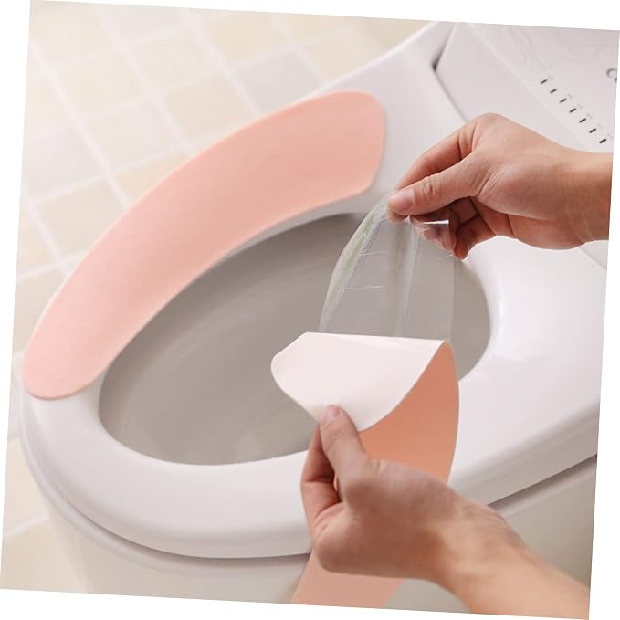 jojofuny 2sets Toilet Lid Cover Pads Washable Sticky Warm Elongated Standard Soft Comfortable Black Padded 8pairs*2