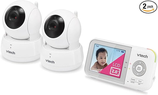 VTech VM923-2 Baby Monitor, 2.8”Screen, 1000ft Range, Pan-Tilt-Zoom, Night Vision, 2-Way Audio, Temperature Sensor, Lullabies, Secured Transmission No WiFi