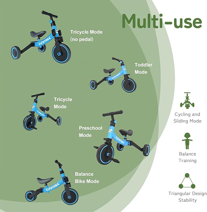 besrey 5 in 1 Toddler Bike for 1 Year to 4 Years Old Kids, Toddler Tricycle Kids Trikes Tricycle, Toys for Boy & Girl, Balance Training, Removable Pedals