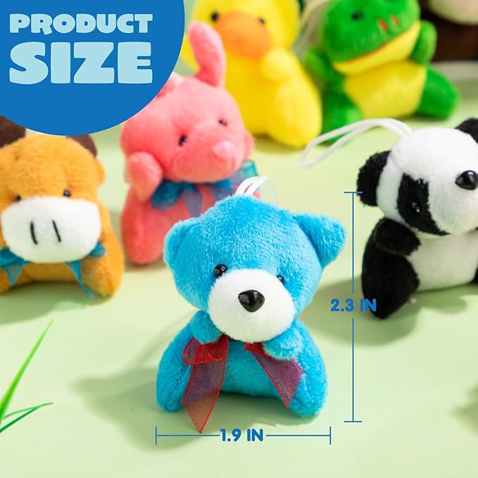 JOYIN 12 Pack Random Mini Animal Plush Toy Assortment (12 Units 3" Each),Bulk Stuffed Animals for Kids, Small Animals Plush Keychain Decoration, Carnival Prizes, Halloween Goodie Bags & Party Favors