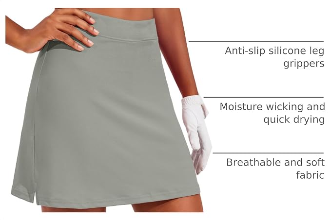 Ekouaer 16" Skorts for Women with Pockets Golf Pickleball Tennis Skirt | Silicone Grippers,2 Inner Pockets,Wide Waist,Side Slit Hem,Breathable,Soft,Lightweight