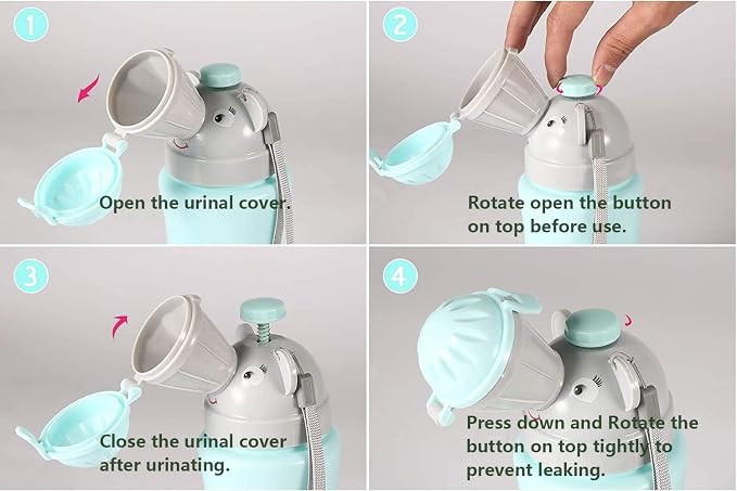 ONEDONE Portable Urinal for Kids 17 OZ Pee Bottle with Clean Brush Travel Urinal for Kids Baby Child Pee Cup for Boys Emergency Toilet for Camping Car Travel and Kid Potty Training(Blue)