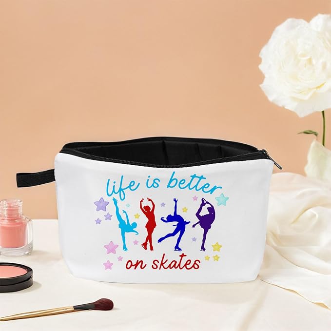 Life Is Better On Skates Makeup Zipper Pouch Bag Skate Lovers Gift Life Is Better On Skates Make up Zipper Pouch Bag Ice Skate Cosmetic Bag Skate Lover Gift Figure Skating Themed Gifts