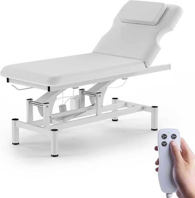 Olela 2 Motor Electric Massage Table, Professional Massage Table with Electric Adjustable Height & Backrest, Wide Treatment Tables with Metal Frame, PU Leather for Massage, Spa, Tattoo