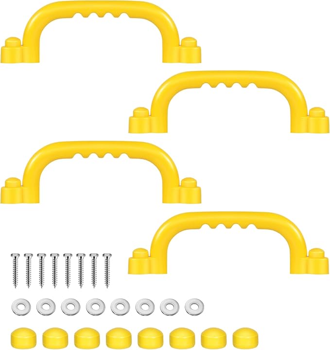 TOPNEW 4Pcs Kids Playground Safety Handles -Swing Set & Climbing Frame Hand Grips, Multi-Color Plastic Grab Bars for Outdoor Playhouse, Jungle Gym, Climbing Frame (Yellow)