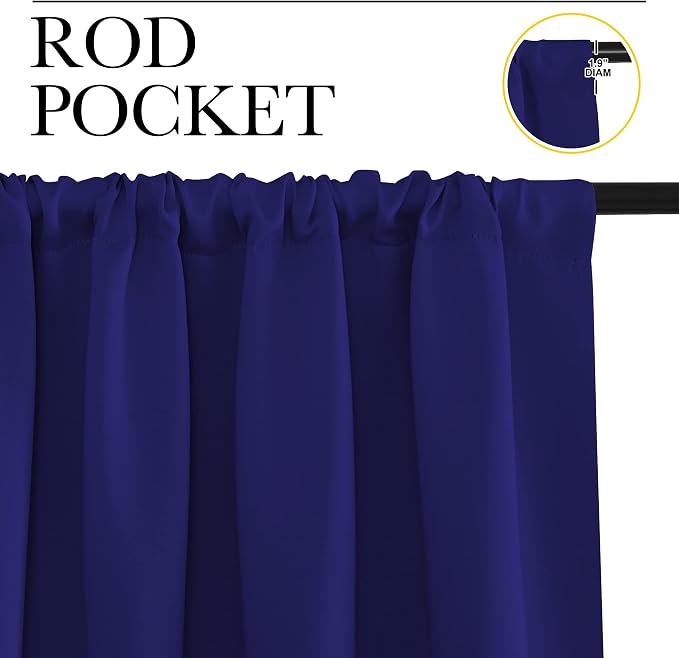 NICETOWN Kitchen Curtains, Short Blackout Curtains & Drapes, Navy Blue, 42" Wide by 54" Long, 2 PCs, Thermal Insulated Blackout Curtain Panels for Kids Room, Play Room