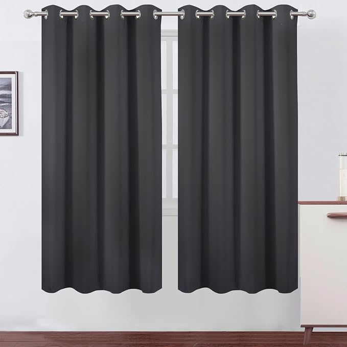 LEMOMO Blackout Curtains 66 x 72 Inch Long Dark Grey Curtains Set of 2 Panels Room Darkening Curtains for Bedroom and Living Room