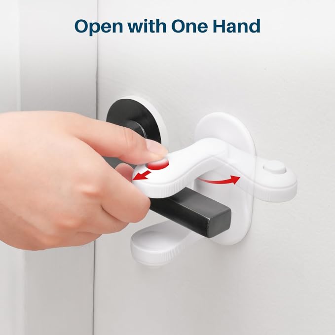 Inaya Door Lever Lock (4 Pack) – Child Proof Handle Locks, 3M Adhesive & Easy Installation for Home, Baby-Proof Locks for Kids Safety, Compatible with standard doors