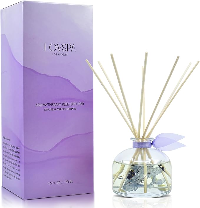 Reed Diffuser Set, Calm Spanish Blue Lavender Scented Oil Diffuser with Sticks, Home Fragrance Accessories for Bathroom Shelf Decor, Aroma Diffusers for Home or Office Desk, USA Made