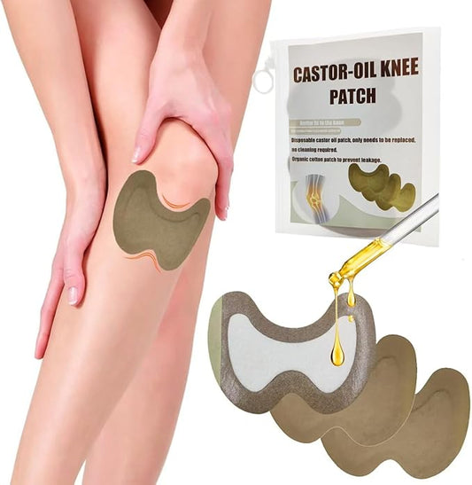 30pcs Castor Oil Patches for Knees, Castor Oil Pack Wrap, Specially Designed for Knees, Disposable Organic Cotton Self-Adhesive Sheet, 5.2x3.7in, No Wash(Without Essential Oils)