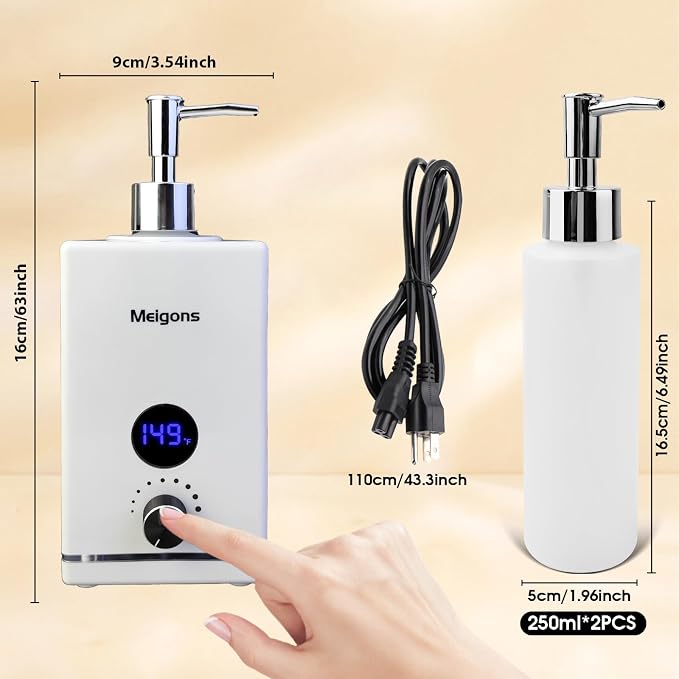 Oil Warmer for Massage, Massage Oil Warmer, Body Oils Heater for Spa, with Two Oil Bottle Dispenser, Adjustable Temperature (White)