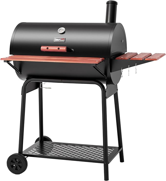 Royal Gourmet CC1830V 30 Barrel Charcoal Grill with Wood-Painted Side Front Table, 627 Square Inches Cooking Space, for Outdoor Backyard, Patio and Parties, Black | Wood-Painted Table, 627 Square Inches Cooking Space, Outdoor BBQ Grill for Outdoor Back...