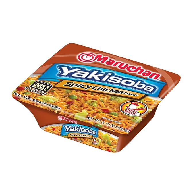 Maruchan Yakisoba, Spicy Chicken Flavor – Stir-Fried Japanese Instant Ramen Noodles, High Protein Microwavable Meal – 4.11 Oz. (8 Pack)