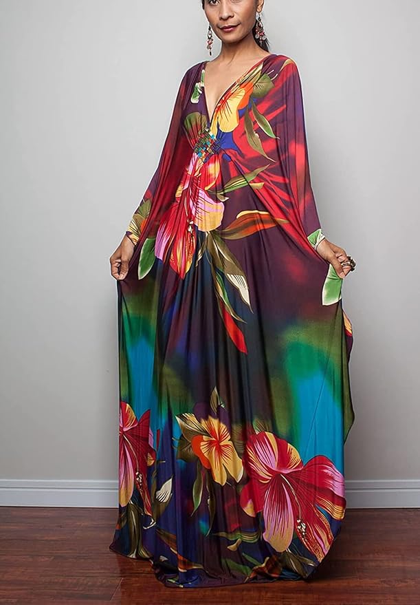 Venasha Womens Caftan Floral Print Kaftan Dress Short Sleeve Swimsuit Cover up Loungewear for Summer