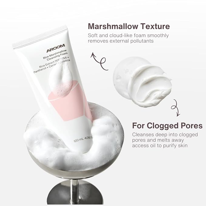Rice Marshmallow Cleansing Foam with Soft Cloud Foam, Hydrating Finish, No-Stripping | Low pH, Gentle Everyday Use | Rice, Hyaluronic Acid | Korean Skincare (120mL, 4.06 fl oz)