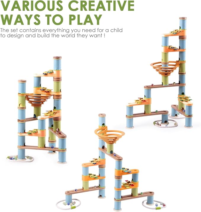 Marble Run Building Toys for Kids, 98 Pcs Bamboo Marble Race Track with Glass Marbles, Building Blocks and STEM Toys for Boys and Girls for Kids 4-6
