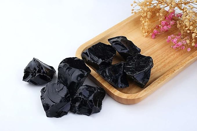 LAIDANLA Black Obsidian 2" Natural Rough Stones Crystal Large Raw Crystals Bulk Healing Gemstones for Reiki Healing Tumbling Fountain Rocks Wire Wrapping Decoration 4PCS 0.55lb