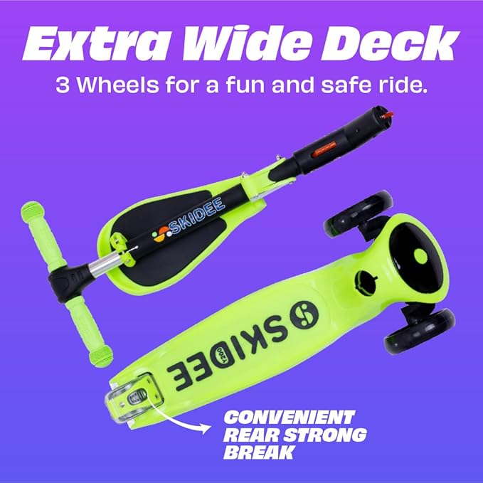 SKIDEE Kick Scooter for Kids Foldable 3 Wheel Scooter with Lean-to-Steer, Adjustable Height, Removable Seat & LED Light Wheels | Toddler Scooter Up to 12 Year Old Boys/Girls