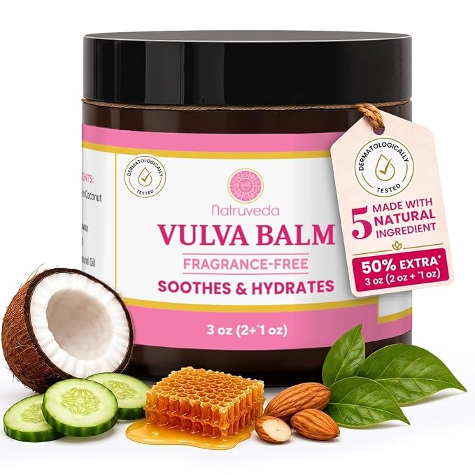 Natruveda Fragrance Free Vulva Balm Moisturizer for Women – Intimate Hydration & Menopause Dryness Support – Natural Feminine Balm for Vulvar Irritation & Itching – Hormone Free – 3 oz