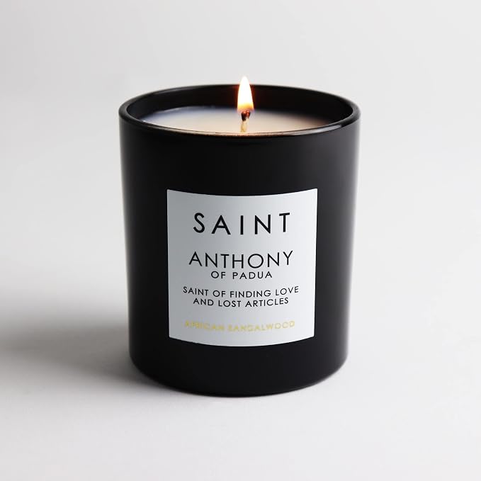 SAINT Anthony of Padua Scented Candle with Prayer and Prayer Coin | Saint of Finding Love and Lost Articles, Soy Coconut Aromatherapy Candle with 50 Hour Burn Time