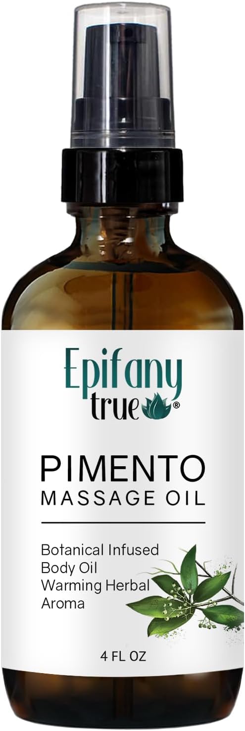 Natural Pimento Massage Oil 4oz | Botanical Infused Body Oil | Warming Herbal Aroma | Olive Oil & Jamaican Black Castor Oil